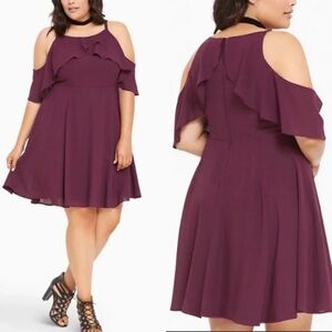 Torrid Purple Tulip Cold Shoulder Georgette Ruffled Dress NWT